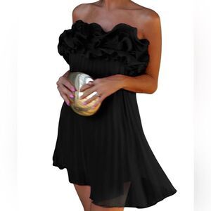 Commense Strapless Mesh Rosette Dress Formal Pleated Strapless SZ XS NEW